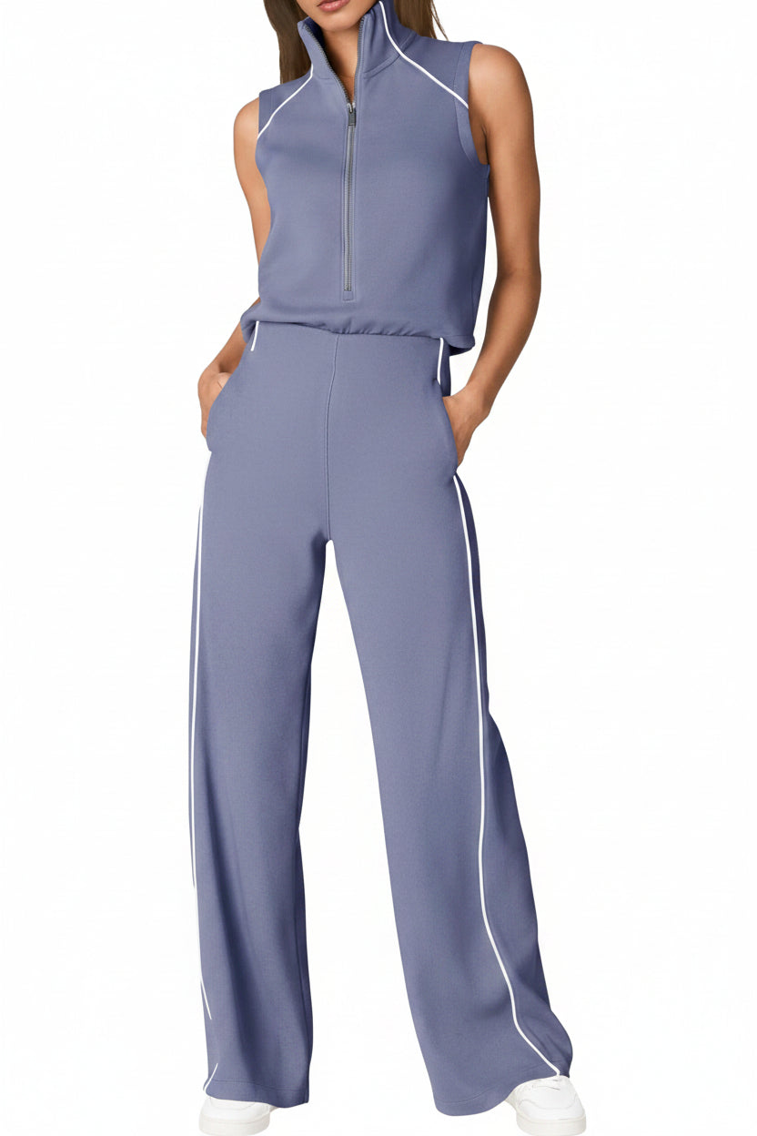 🖤 SENSERISE – Combinaison Femme Sans Manches, Col Montant Zippé & Pantalon Large avec Poches