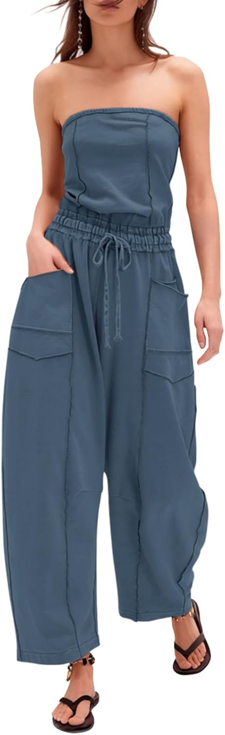 Sexyasasii – Combinaison bustier sans bretelles pour femme, taille haute ajustable et jambes tonneau