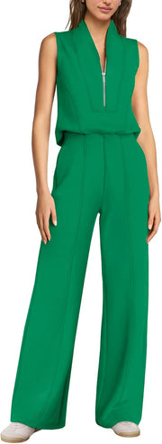 SENSERISE – Combinaison Femme de Voyage à Jambes Larges, Demi-Zip & Coupe Décontractée Chic