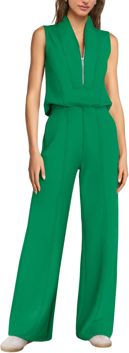 SENSERISE – Combinaison de voyage pour femme à jambes larges, demi-zip et coupe décontractée chic