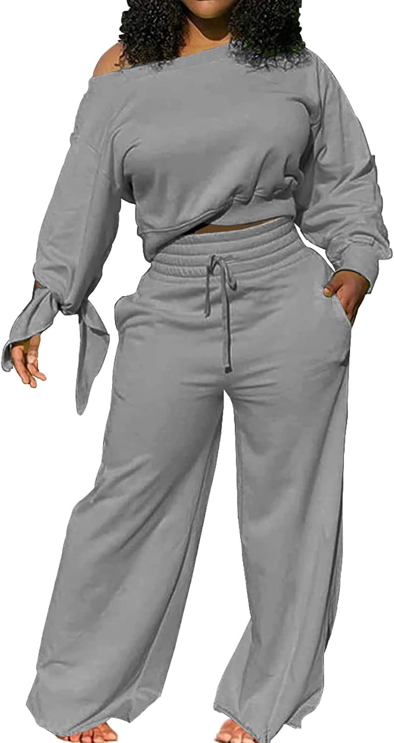 SexyCherry – Ensemble femme 2 pièces épaules dénudées, sweat & pantalon de jogging à cordon – Casual chic