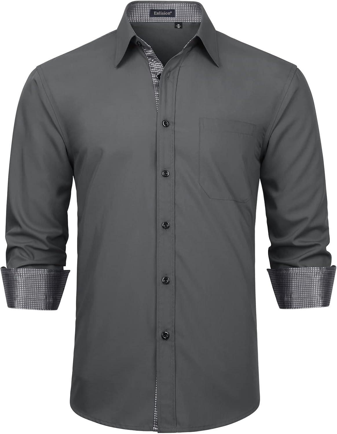 Enlision – Chemise Homme Coupe Droite à Manches Longues – Élégante, Contrastée & Business avec Poche