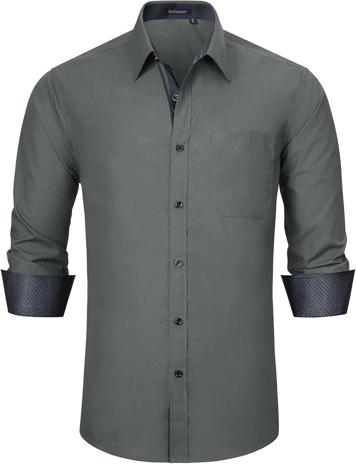 Enlision – Chemise Homme Coupe Droite à Manches Longues – Élégante, Contrastée & Business avec Poche