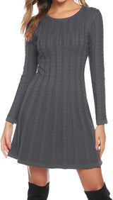 Robe pull tricotée Gyabnw à col rond et manches longues