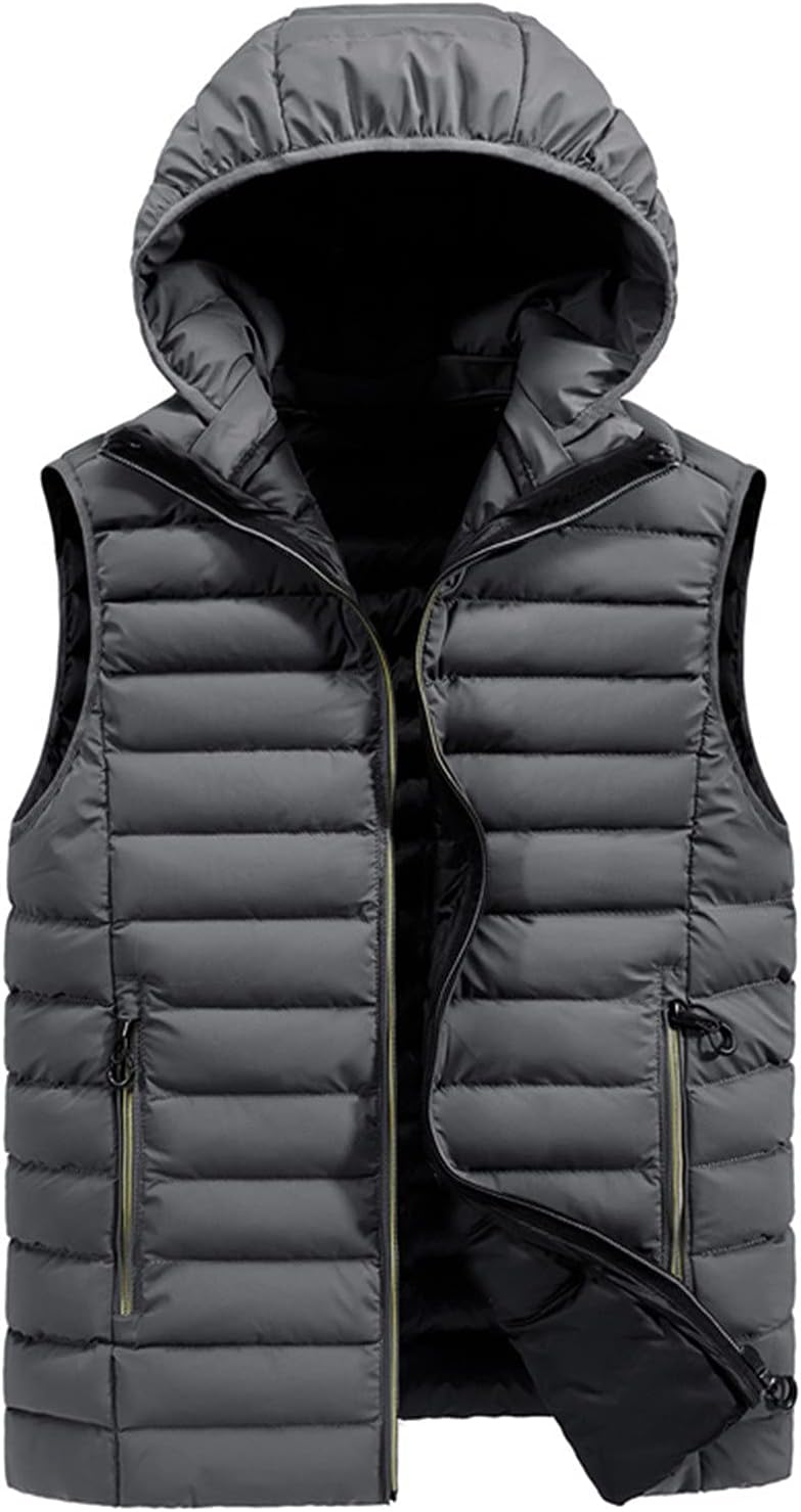FSFA – Doudoune sans manches à capuche pour homme – Gilet chaud zippé color-block pour l’hiver