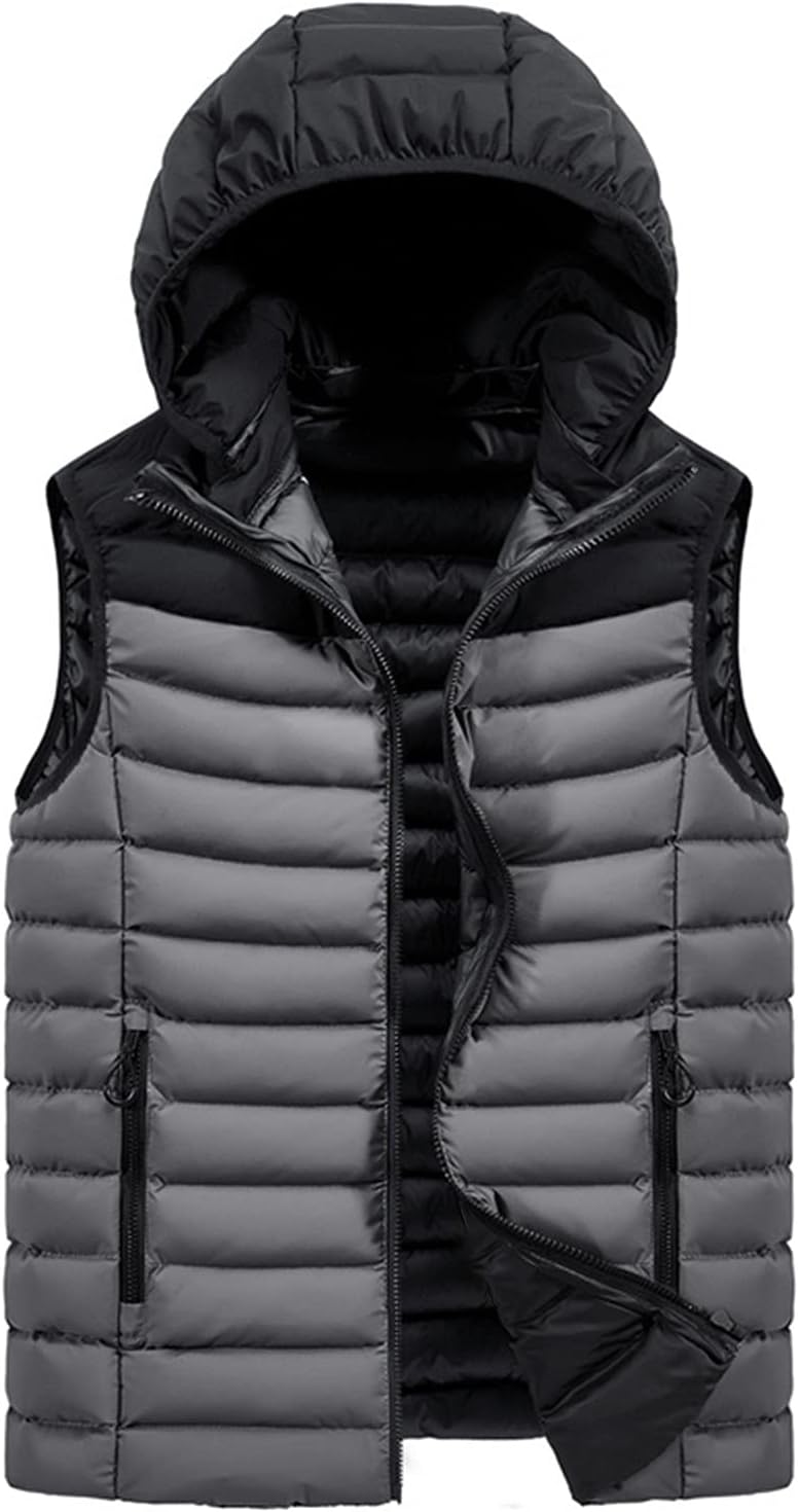 FSFA – Doudoune sans manches à capuche pour homme – Gilet chaud zippé color-block pour l’hiver