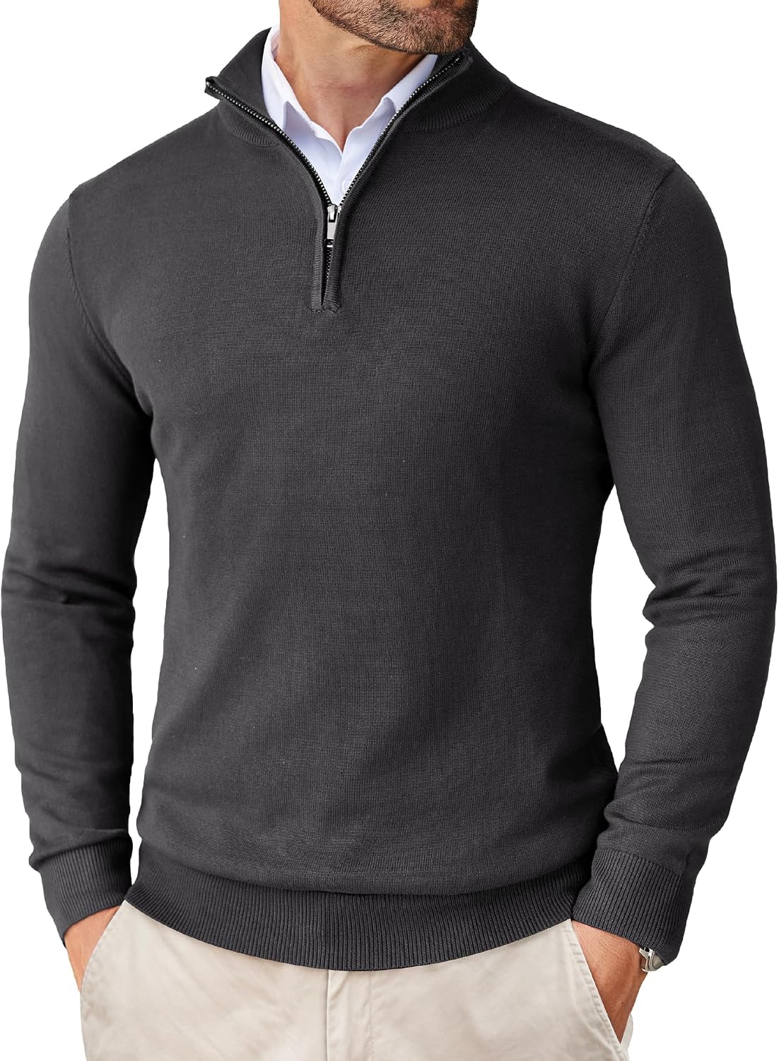 COOFANDY – Pull Homme Tricoté à Col Montant Zippé – Maille Noire Casual & Élégante