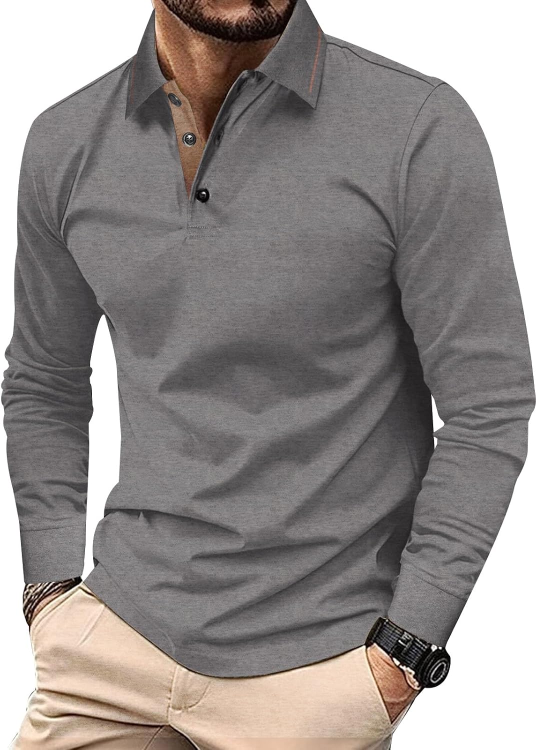 Comilaka – Polo homme décontracté en coton – Manches longues et style classique