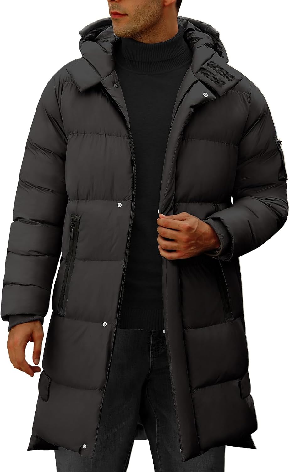 CMTOP – Longue veste d'hiver pour homme – Parka chaude, épaisse et matelassée à capuche
