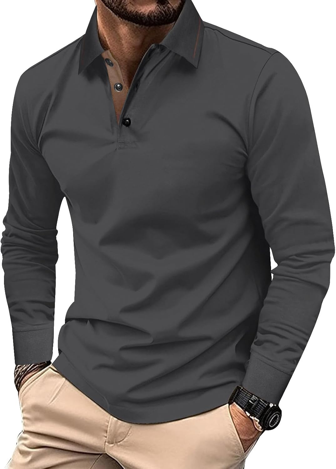 Comilaka – Polo homme décontracté en coton – Manches longues et style classique
