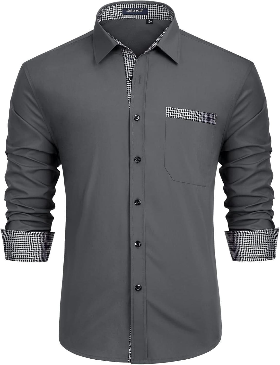 Enlision – Chemise Homme Coupe Droite à Manches Longues – Élégante, Contrastée & Business avec Poche