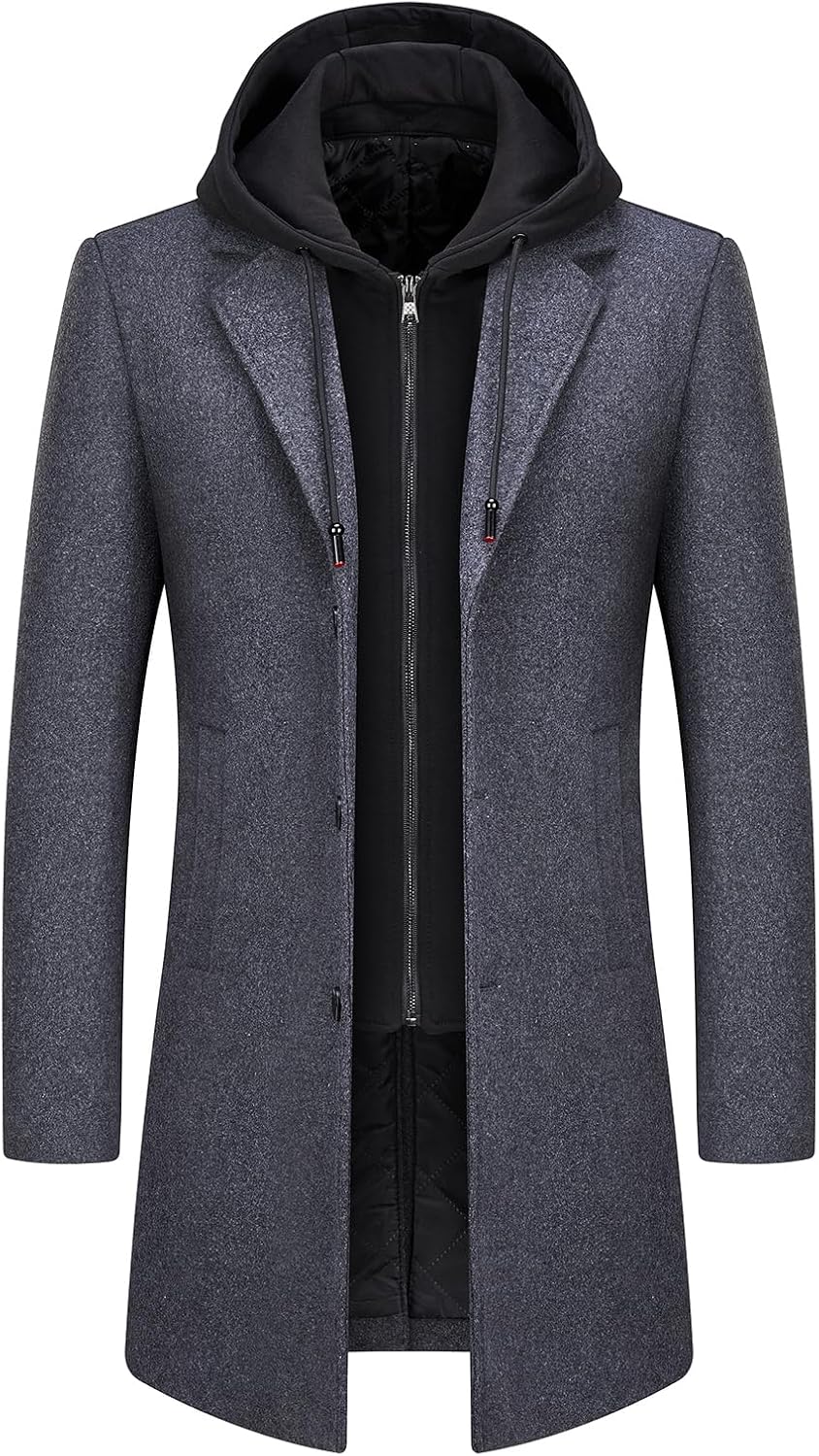 Manteau en laine pour homme avec capuche amovible – Manteau long, chaud et élégant pour l’hiver