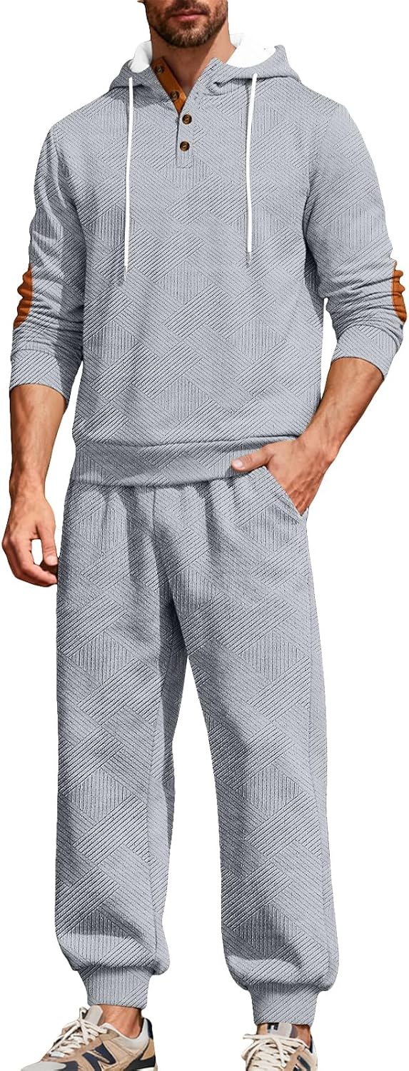 Survêtement Homme Jacquard 2 Pièces – Sweat à Capuche & Pantalon – Ensemble Casual Sportswear