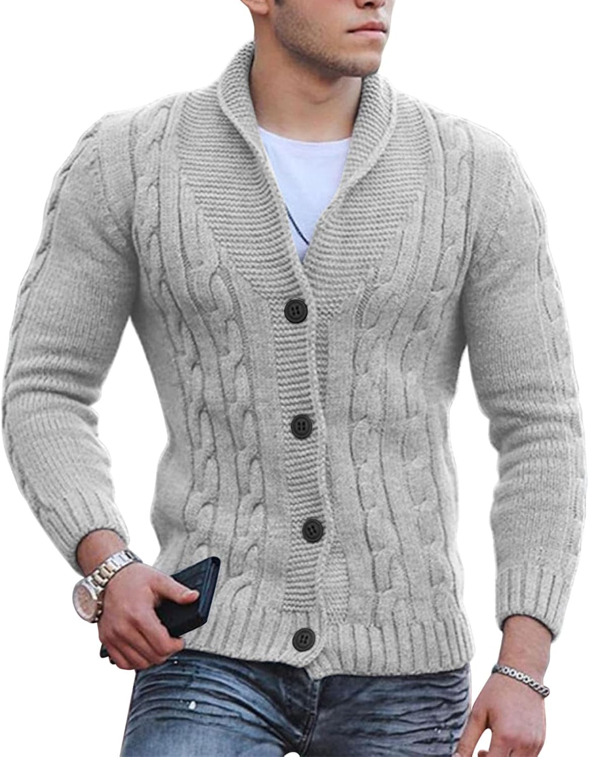 Cardigan homme en maille torsadée à boutons