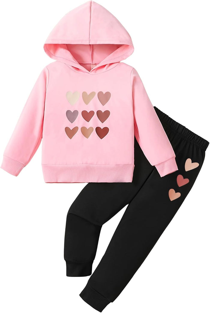 Ensemble sweat fille à capuche avec motifs cœur