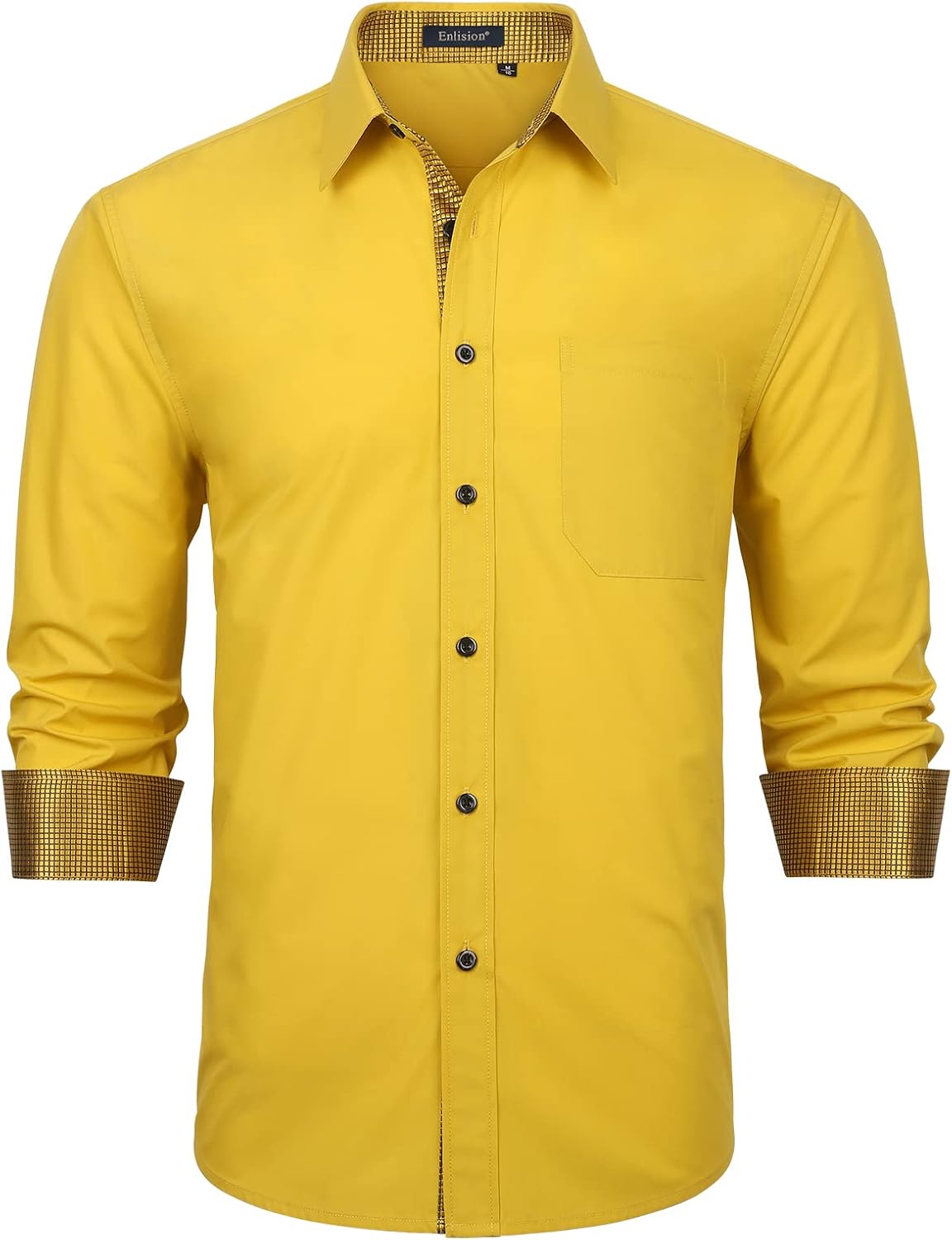 Enlision – Chemise Homme Coupe Droite à Manches Longues – Élégante, Contrastée & Business avec Poche