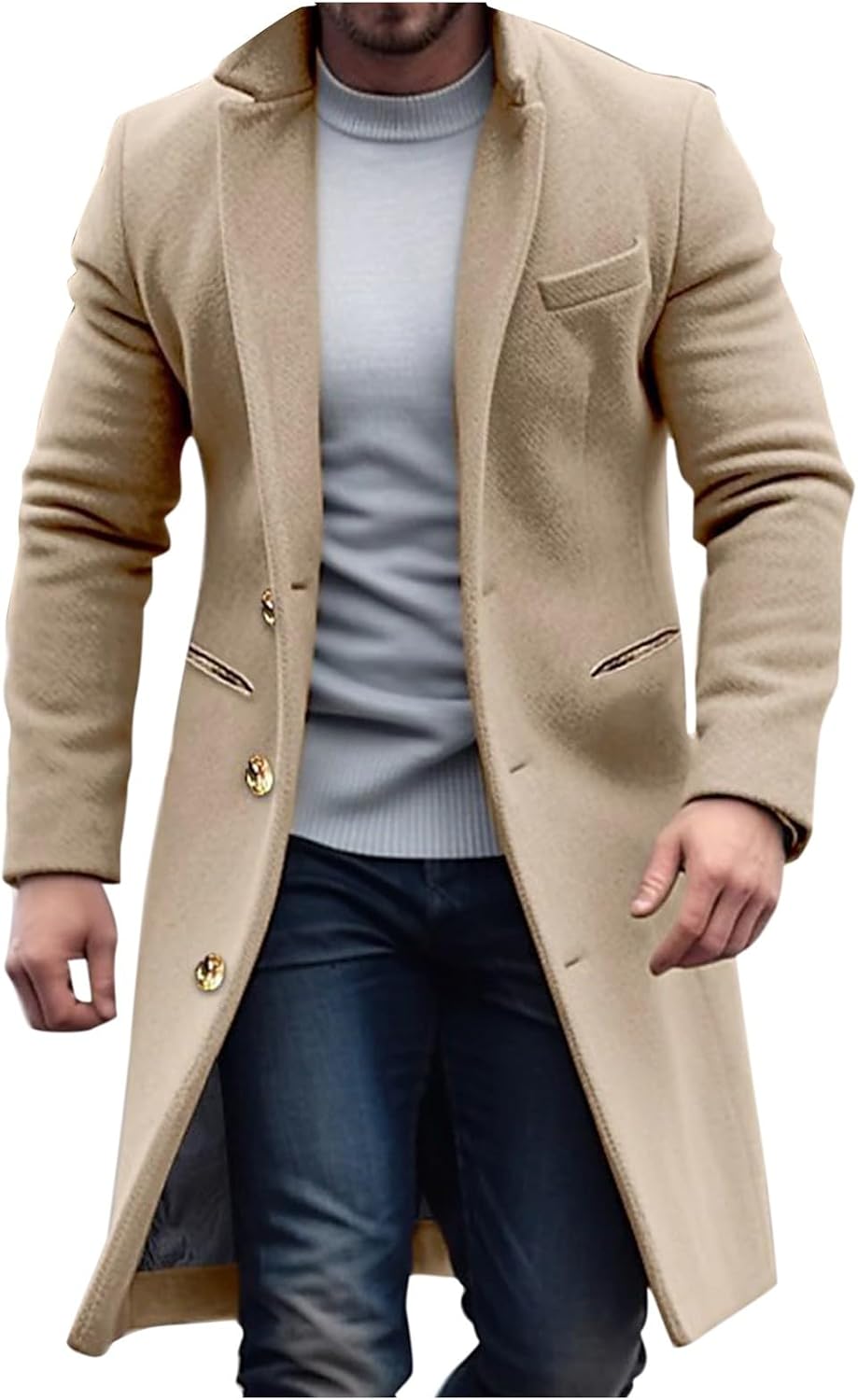 Men's Indian Lapel Jacket – Mid-Length Windbreaker, Loose & Comfortable – Business Casual Style