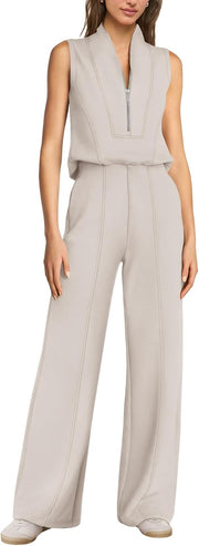 SENSERISE – Combinaison Femme de Voyage à Jambes Larges, Demi-Zip & Coupe Décontractée Chic