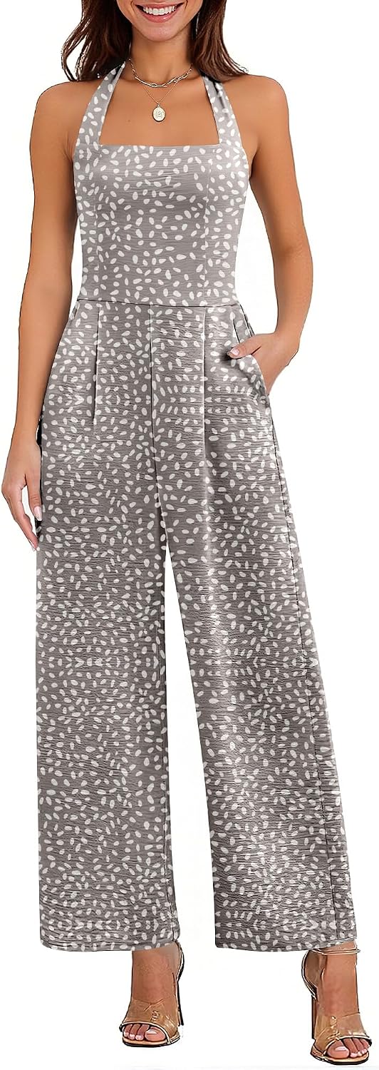 ✨ ANRABESS – Combinaison Femme Dos Nu, Taille Haute Smockée & Pantalon Large avec Poches