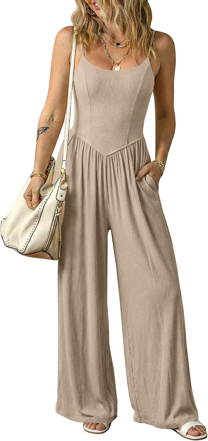 Relipop – Combinaison femme à bretelles fines, dos nu et pantalon large – Casual chic