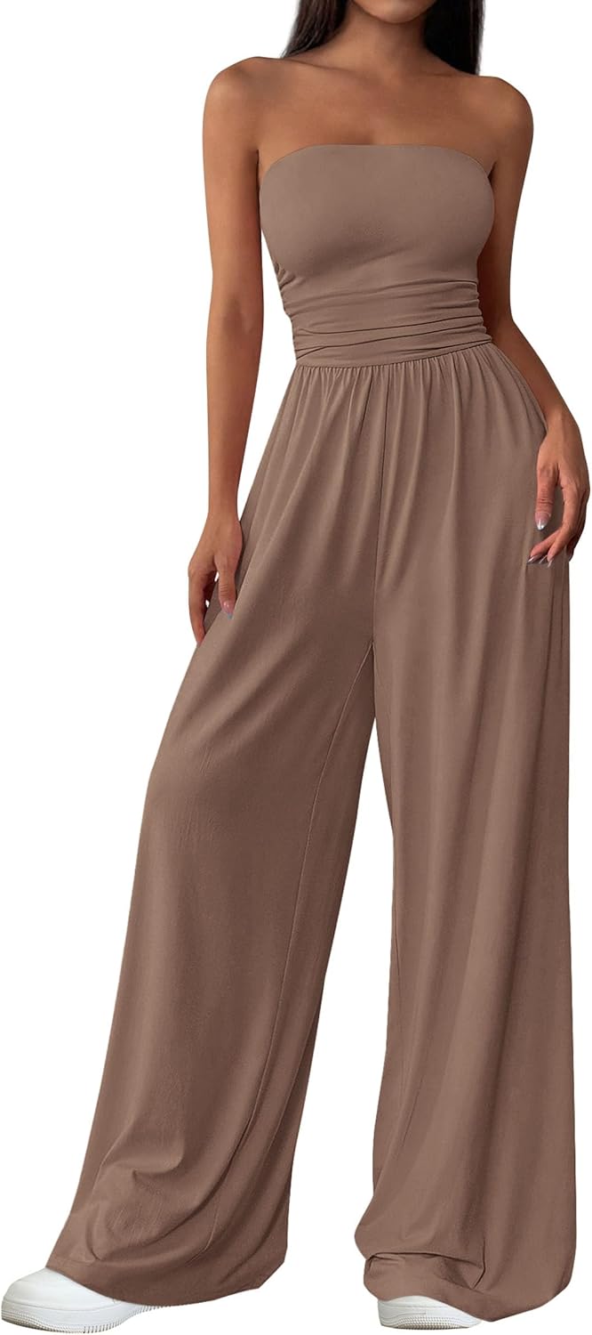 PRETTYGARDEN – Combinaison Femme Bustier Sans Bretelles, Taille Haute & Pantalon Large – Chic Vacances