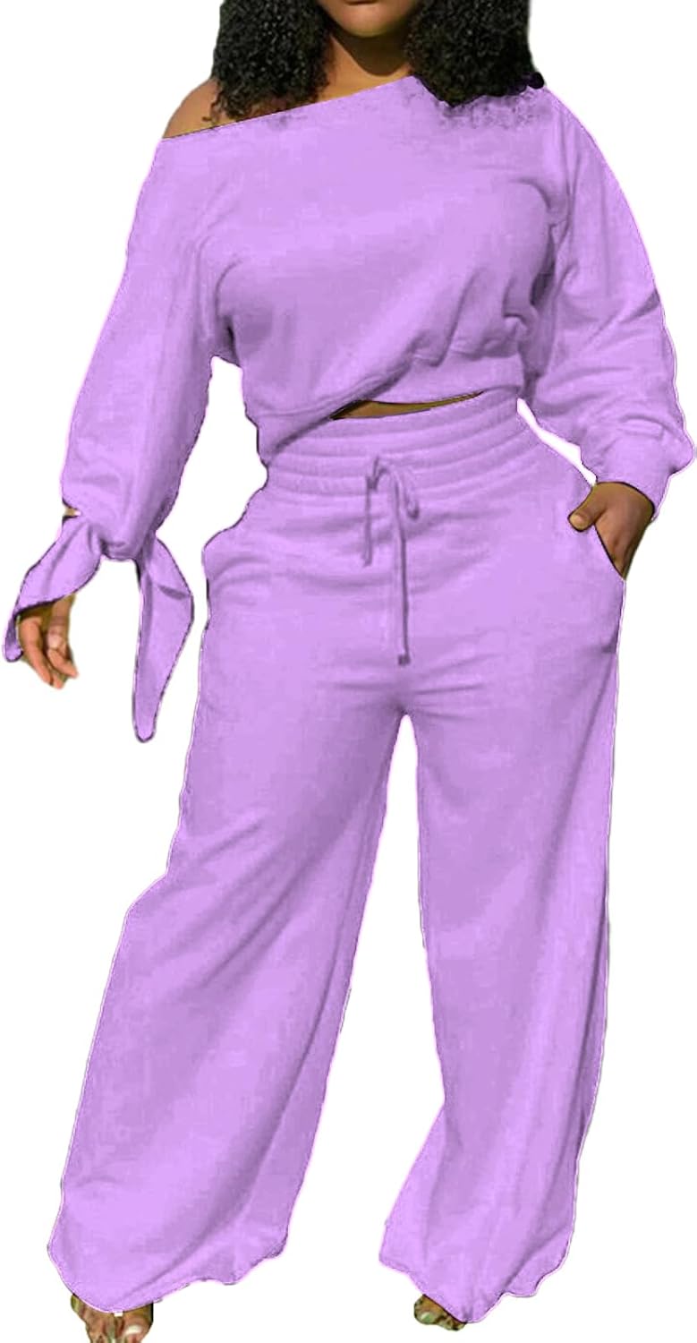 SexyCherry – Ensemble femme 2 pièces épaules dénudées, sweat & pantalon de jogging à cordon – Casual chic
