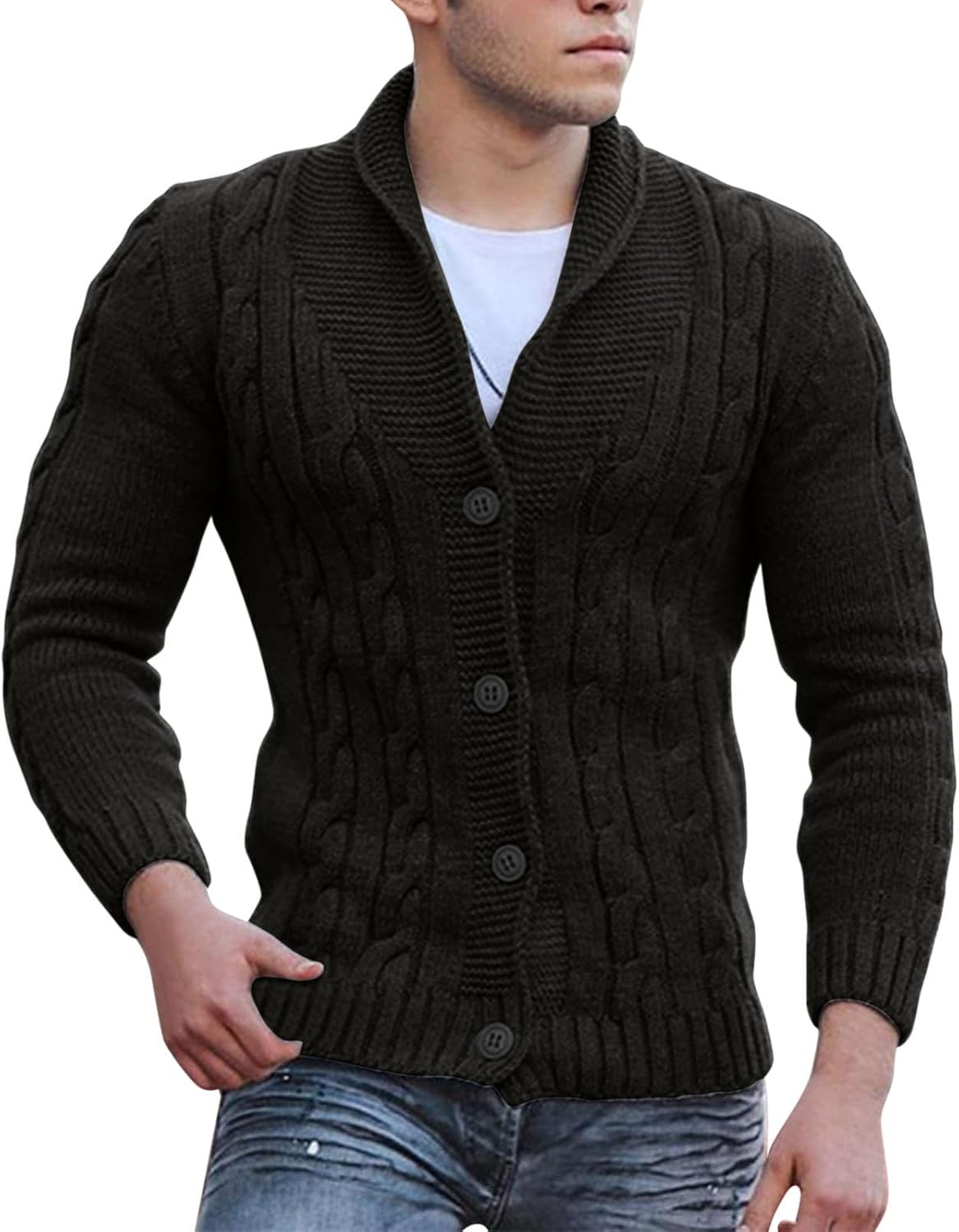 Cardigan homme en maille torsadée à boutons