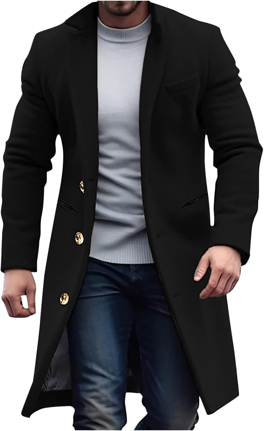 Men's Indian Lapel Jacket – Mid-Length Windbreaker, Loose & Comfortable – Business Casual Style