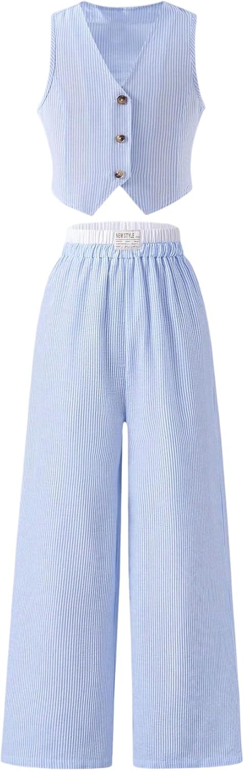 Ensemble fille Floerns – Gilet rayé sans manches et pantalon