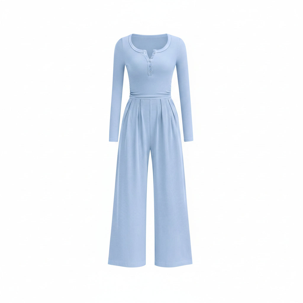 PRETTYGARDEN – Combinaison Palazzo Femme à Manches Longues, Taille Froncée & Poches