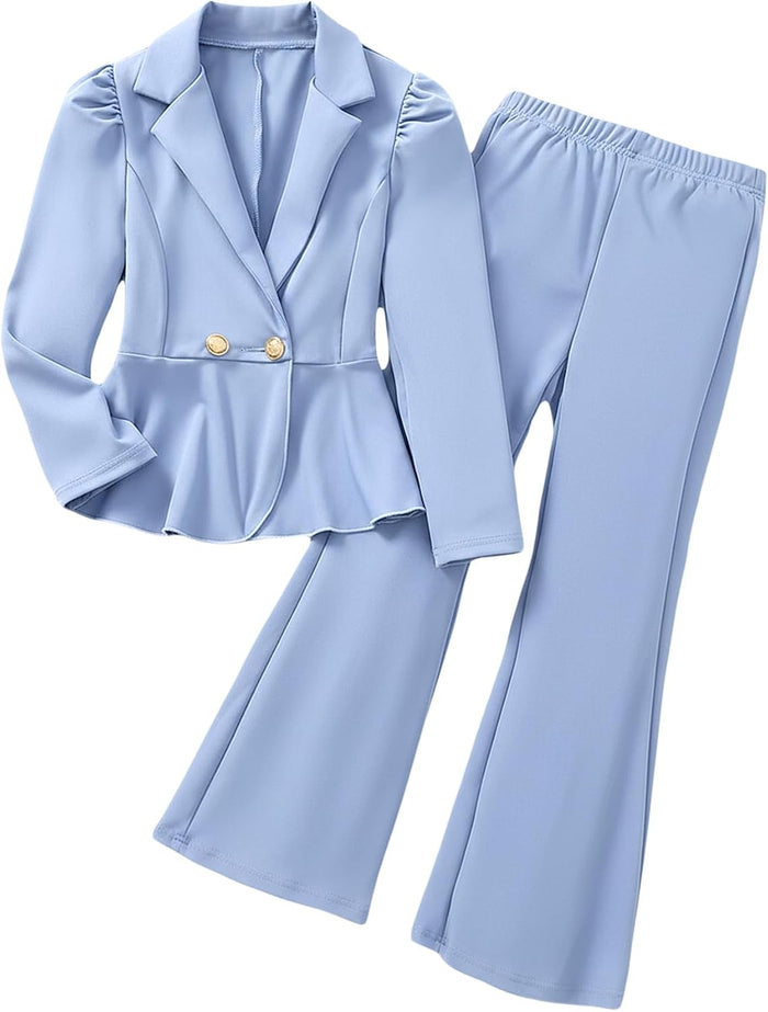 Ensemble habillé OYOANGLE pour fille avec blazer à manches bouffantes