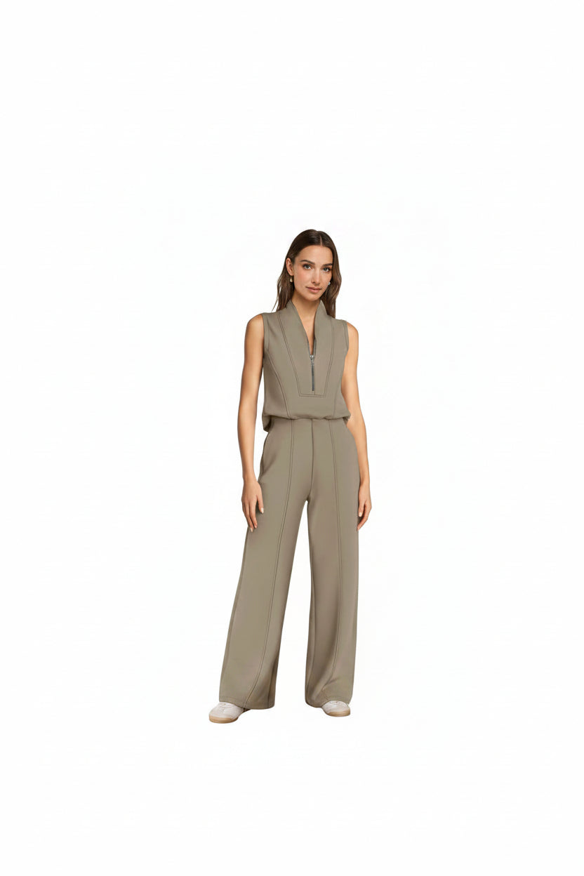 SENSERISE – Combinaison de voyage pour femme à jambes larges, demi-zip et coupe décontractée chic