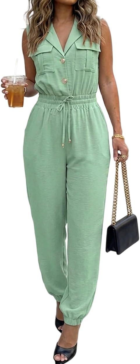 🖤 Nouvelle Collection 2026 CHICME – Combinaison Cargo Femme Noire, Col à Revers, Taille Haute & Poches
