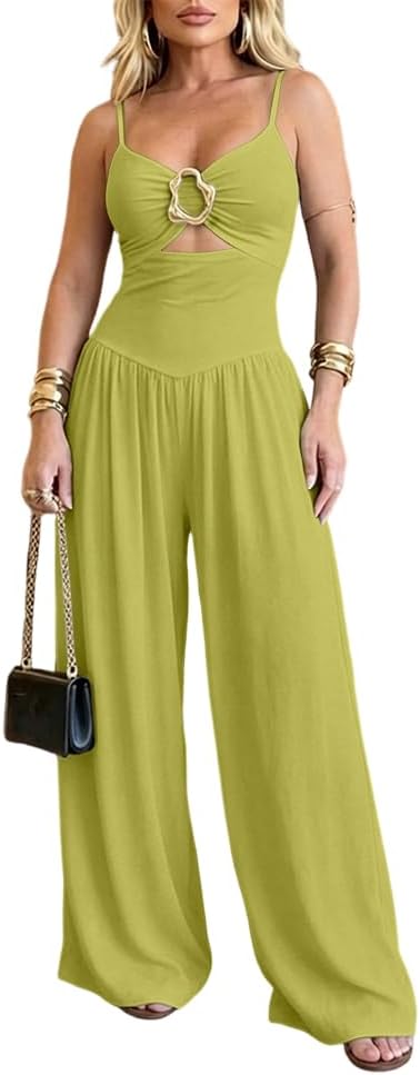 CHICME – Combinaison femme dos nu avec découpes à la taille, fines bretelles et pantalon large