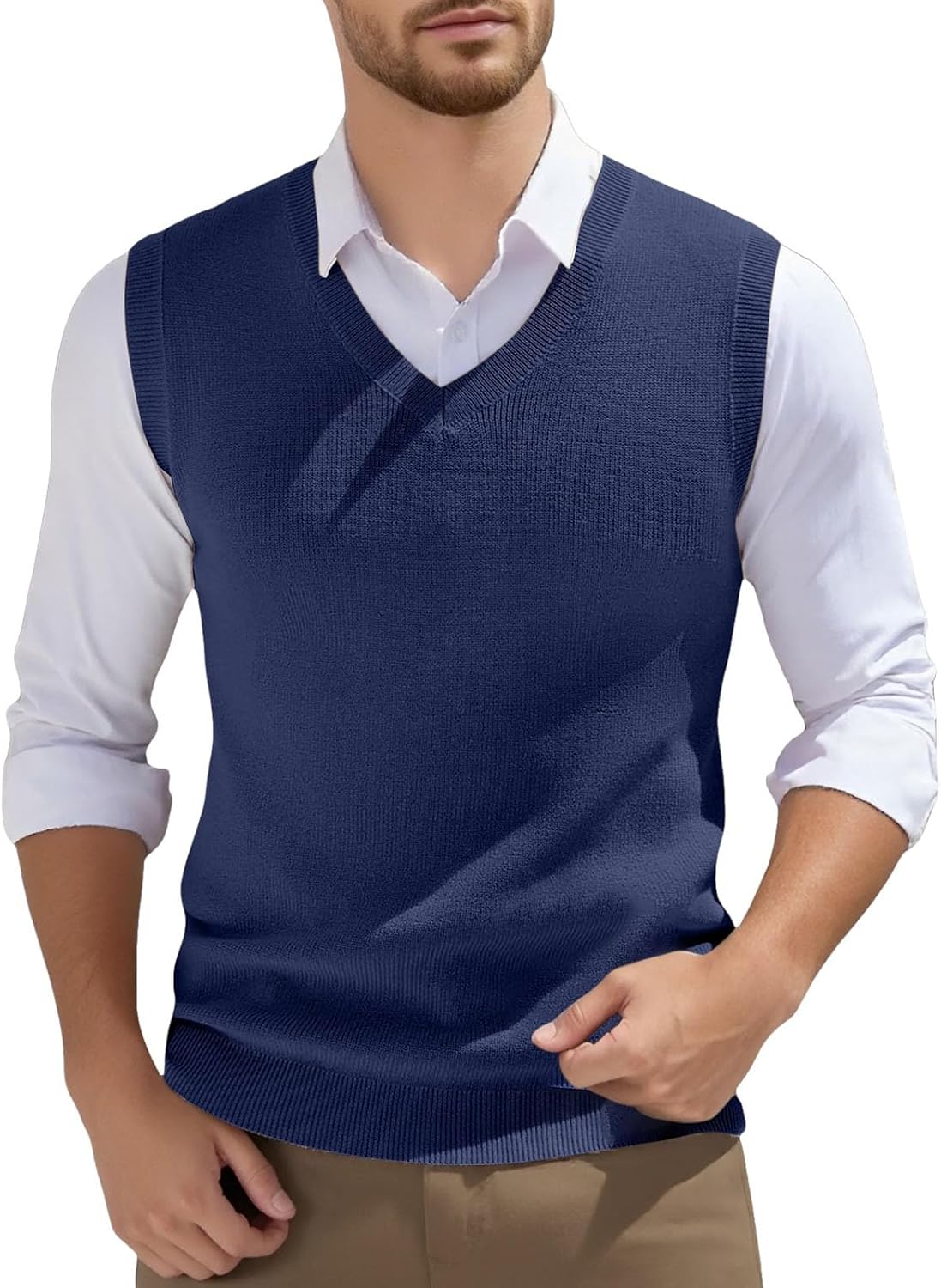 Gilet homme sans manches en maille à col V