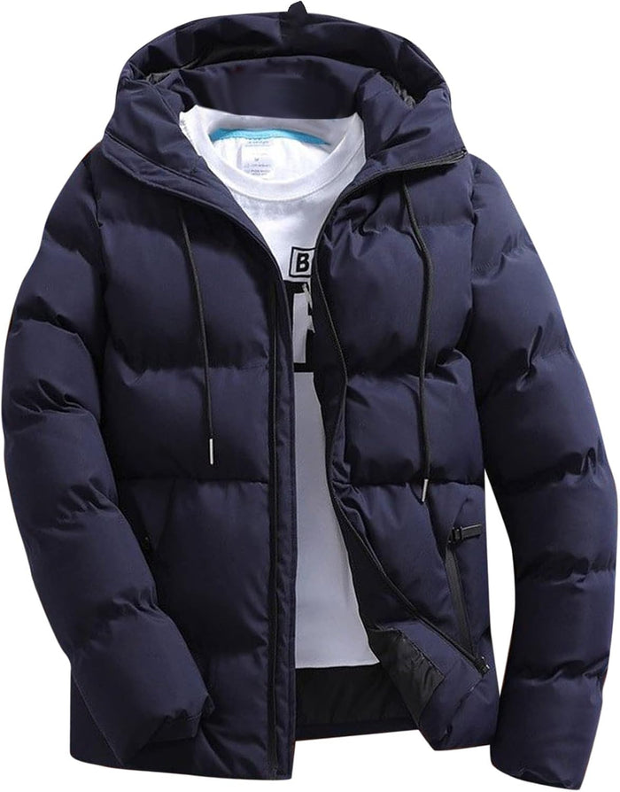 Doudoune homme hiver slim fit à capuche – Parka chaude zippée & grande taille