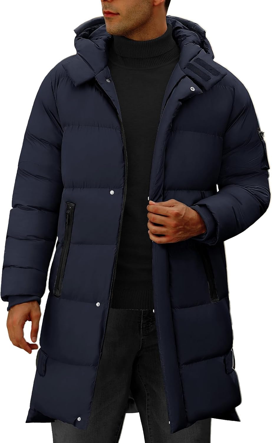 CMTOP – Blouson Long Homme Hiver – Parka Chaude, Épaisse & Matelassée à Capuche
