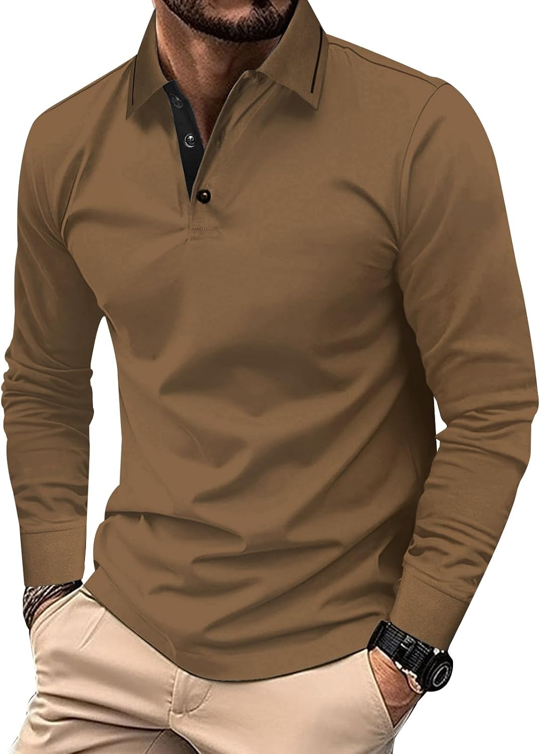 Comilaka – Polo homme décontracté en coton – Manches longues et style classique