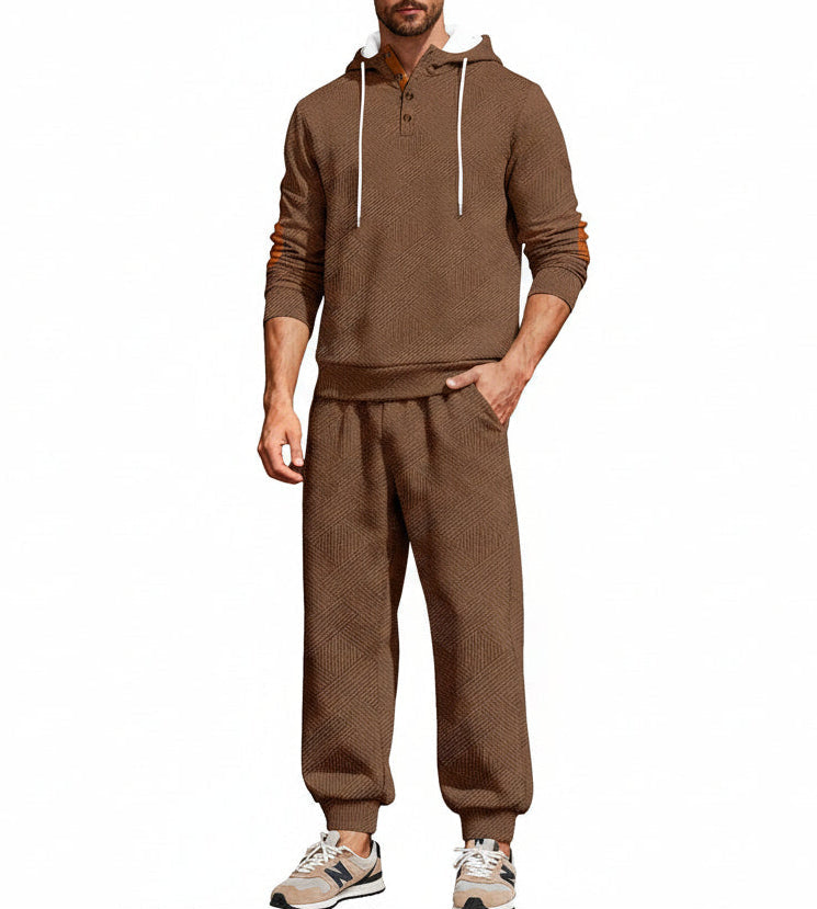 Survêtement Homme Jacquard 2 Pièces – Sweat à Capuche & Pantalon – Ensemble Casual Sportswear