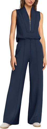 SENSERISE – Combinaison Femme de Voyage à Jambes Larges, Demi-Zip & Coupe Décontractée Chic