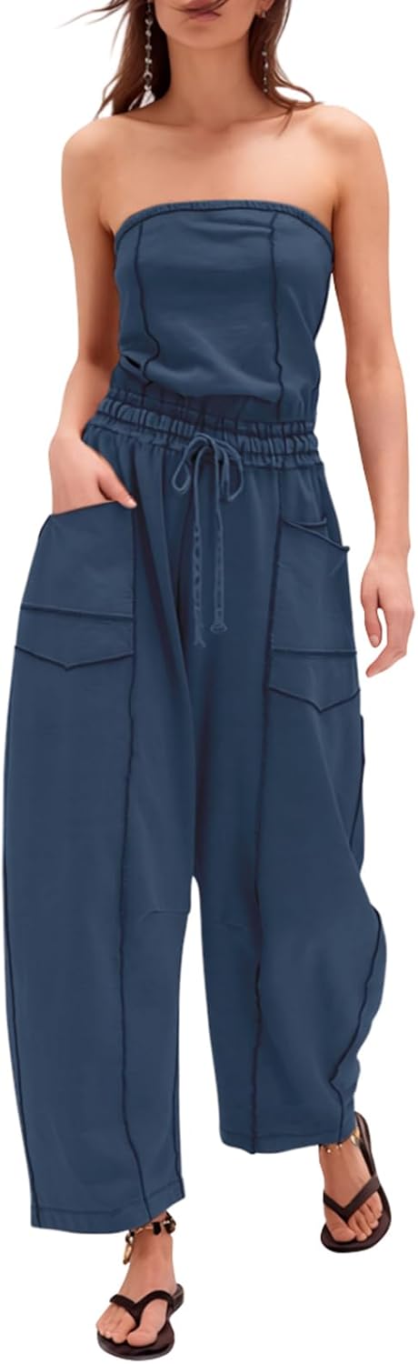 Sexyasasii – Combinaison bustier sans bretelles pour femme, taille haute ajustable et jambes tonneau