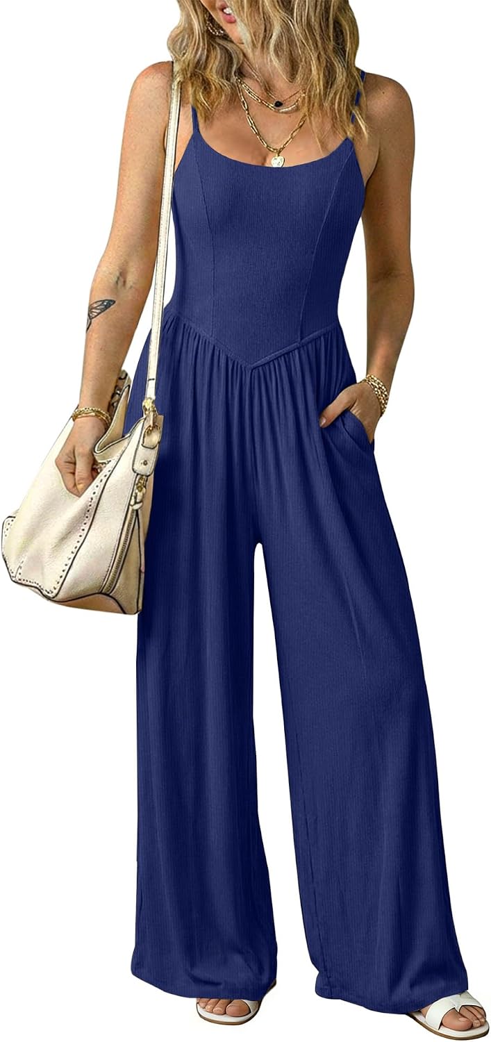Relipop – Combinaison femme à bretelles fines, dos nu et pantalon large – Casual chic