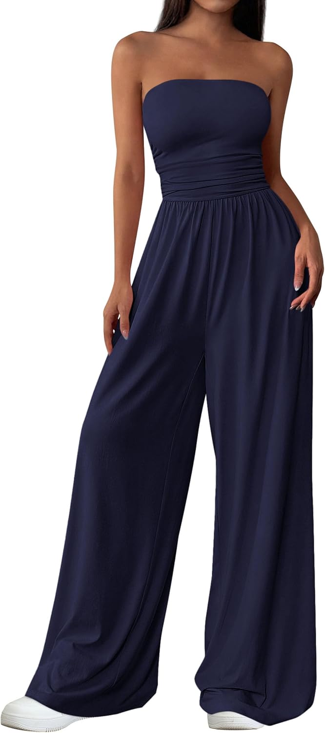 PRETTYGARDEN – Combinaison Femme Bustier Sans Bretelles, Taille Haute & Pantalon Large – Chic Vacances