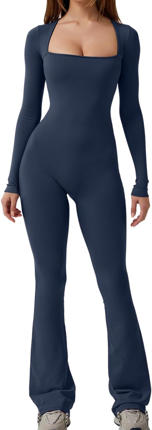🖤 QINSEN – Combinaison femme sans coutures sculptante, col carré et coupe moulante