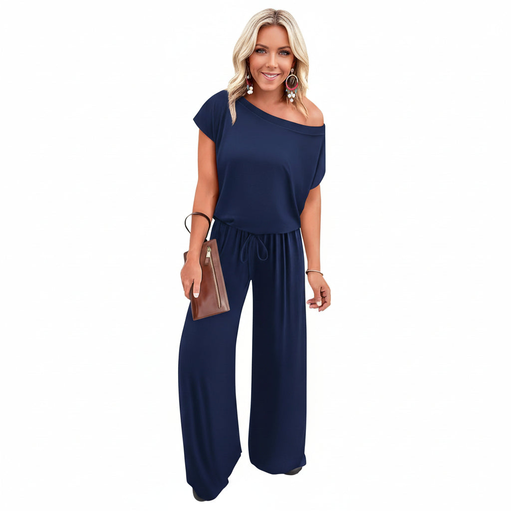 🖤 KIRUNDO – Combinaison femme épaules dénudées, taille ajustable et pantalon large avec poches
