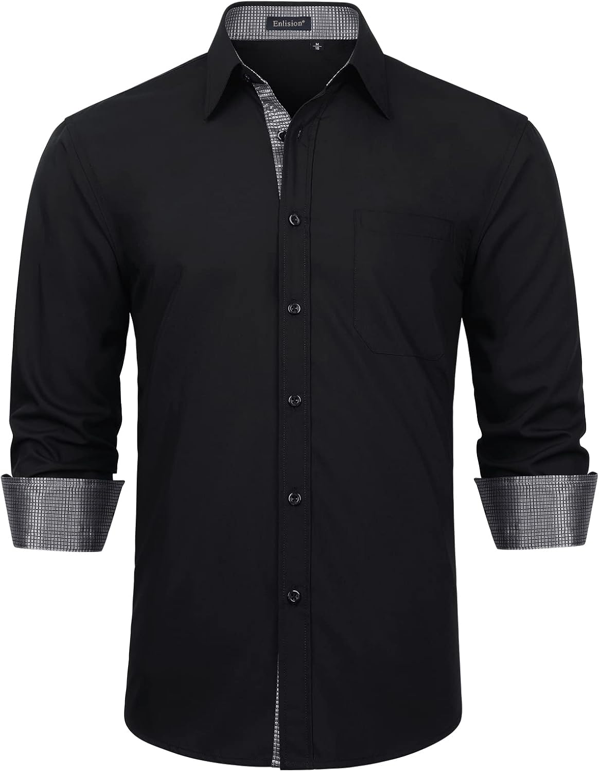 Enlision – Chemise Homme Coupe Droite à Manches Longues – Élégante, Contrastée & Business avec Poche
