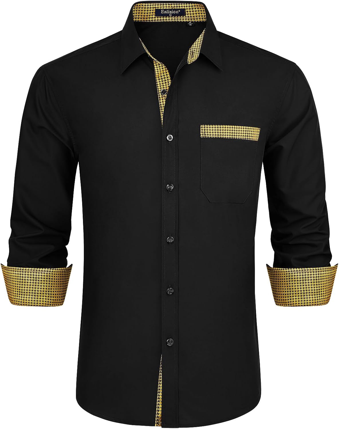 Enlision – Chemise Homme Coupe Droite à Manches Longues – Élégante, Contrastée & Business avec Poche