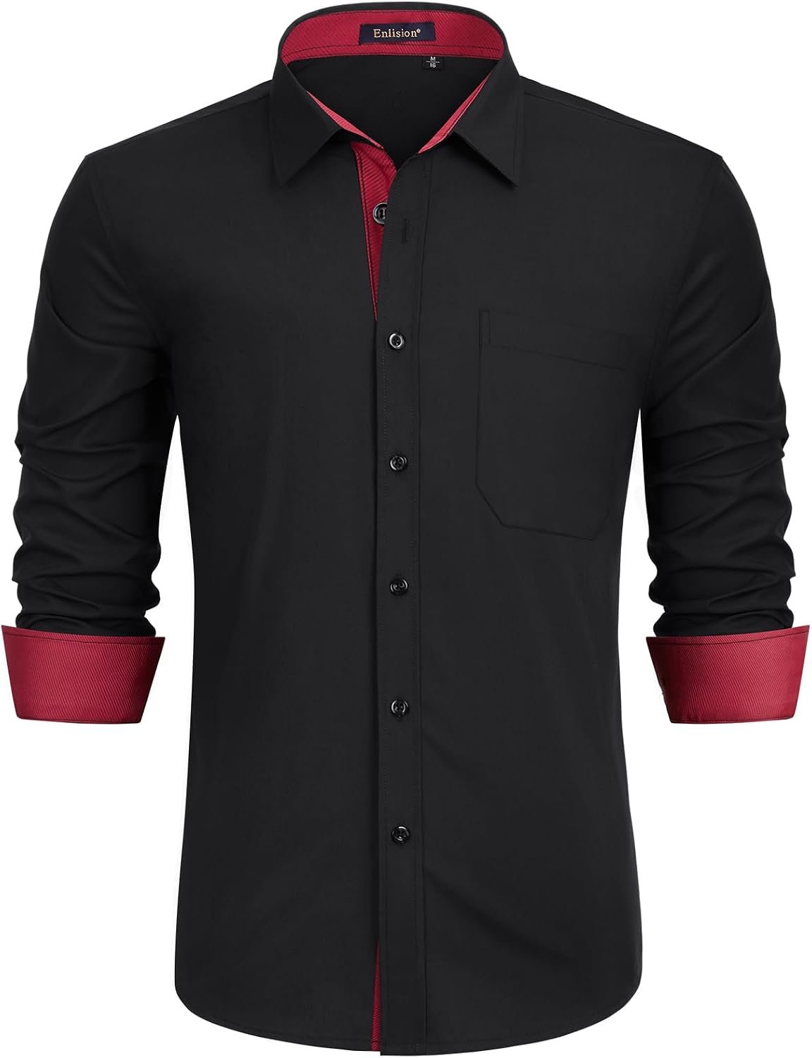 Enlision – Chemise Homme Coupe Droite à Manches Longues – Élégante, Contrastée & Business avec Poche