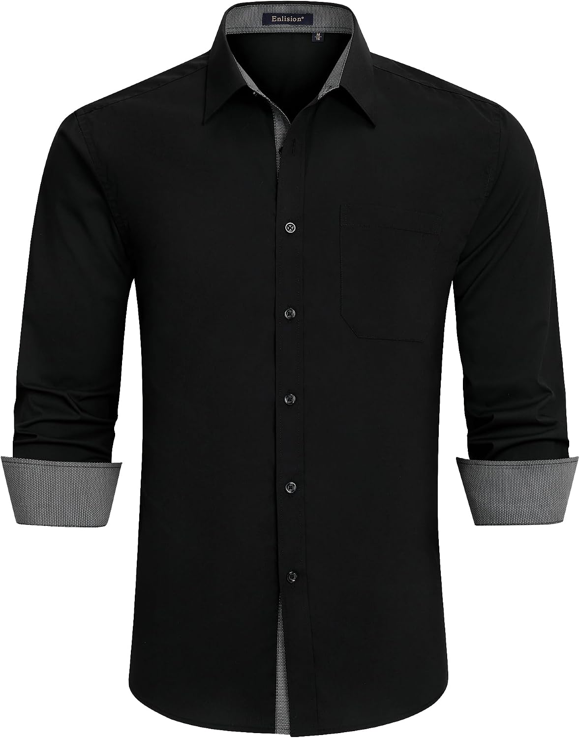 Enlision – Chemise Homme Coupe Droite à Manches Longues – Élégante, Contrastée & Business avec Poche