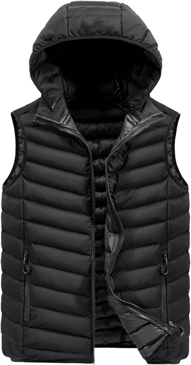 FSFA – Doudoune sans manches à capuche pour homme – Gilet chaud zippé color-block pour l’hiver